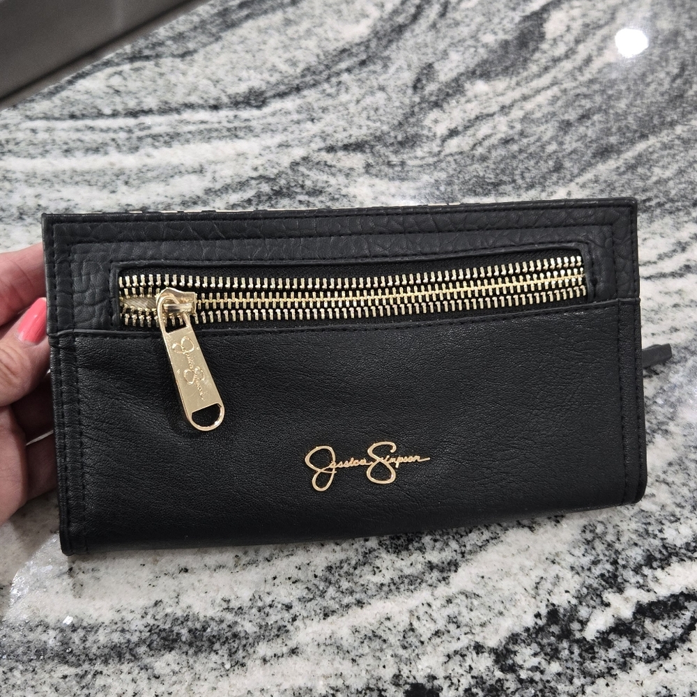 Jessica Simpson Black Wallet with Gold Accents